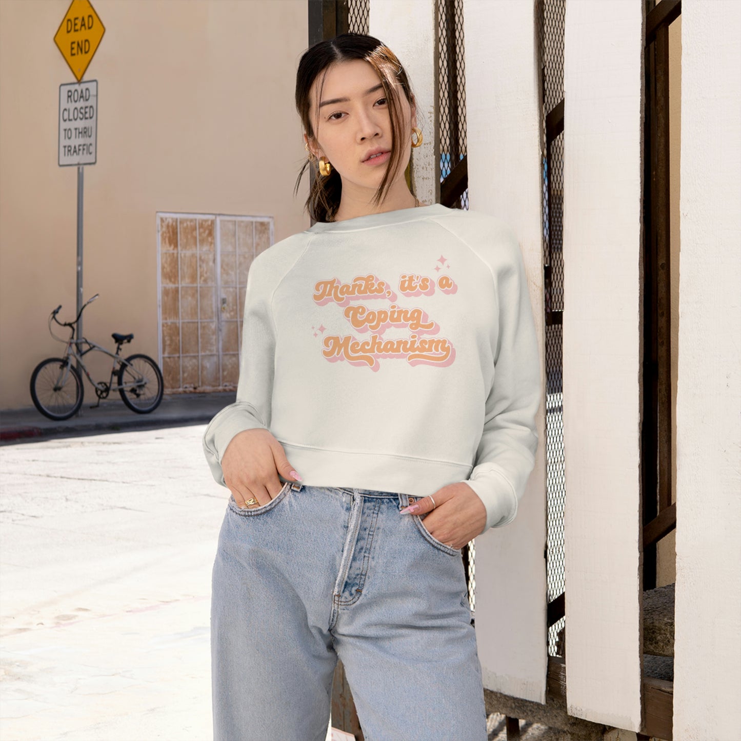 Thanks It's A Coping Mechanism Sarcastic Funny Women's Cropped Fleece Pullover Sweatshirt - Bad Perfectionist Co.