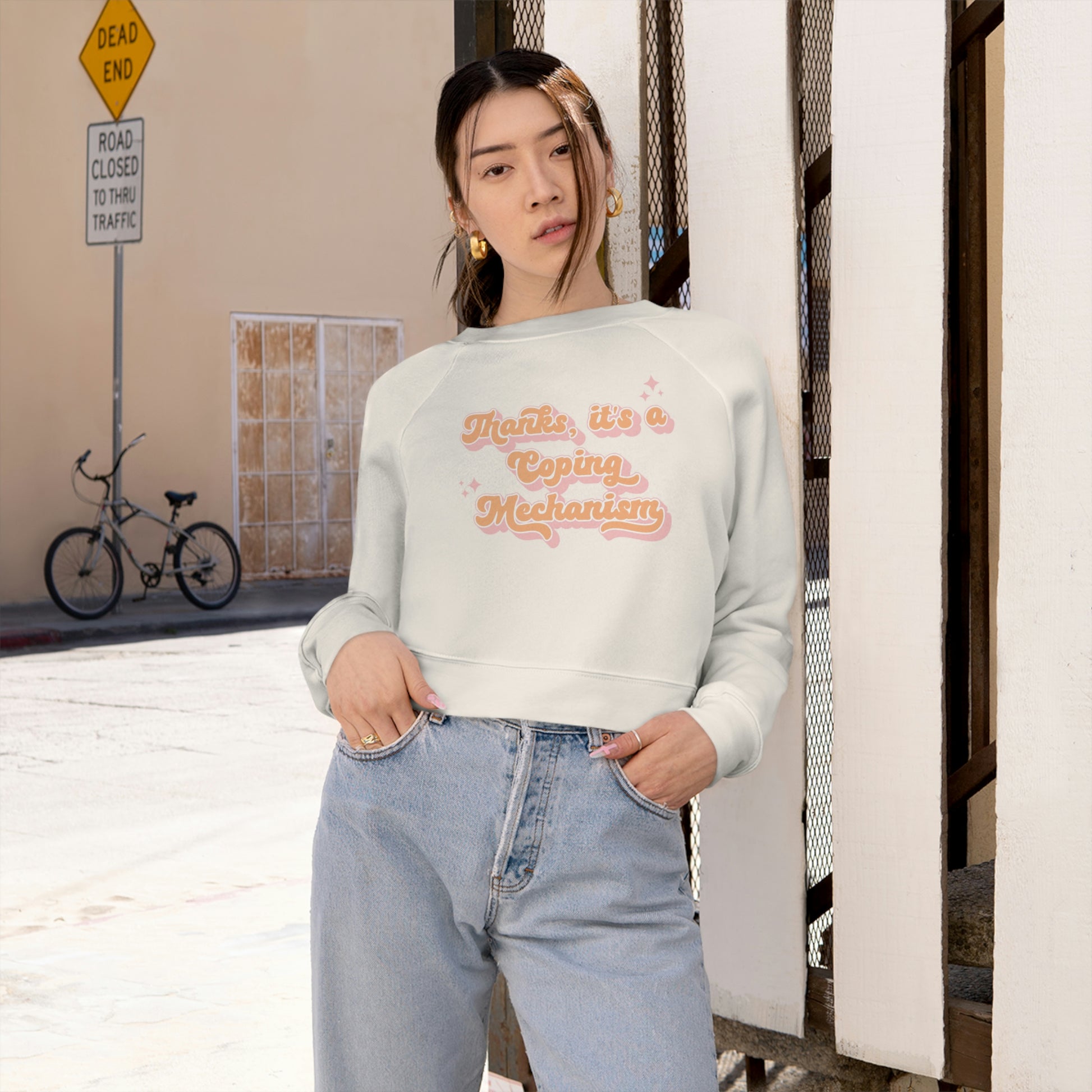 Thanks It's A Coping Mechanism Sarcastic Funny Women's Cropped Fleece Pullover Sweatshirt - Bad Perfectionist Co.